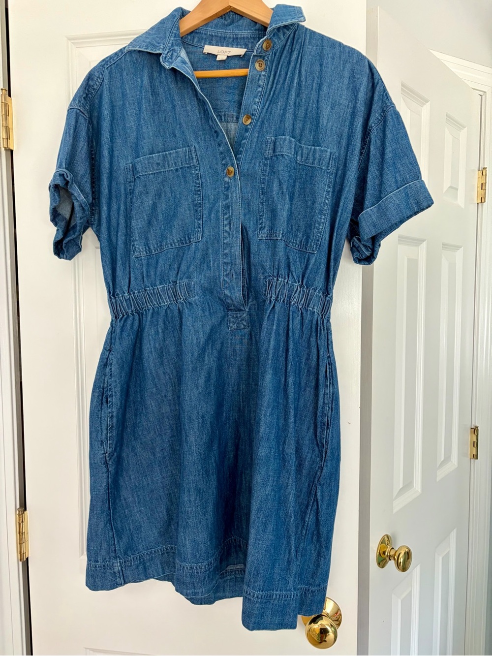 LOFT Denim Shirt Dress in Medium Blue